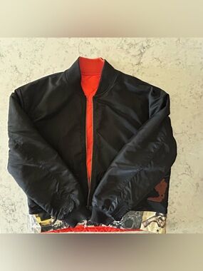 Black scale Men's Black Bomber Jacket with orange Lining